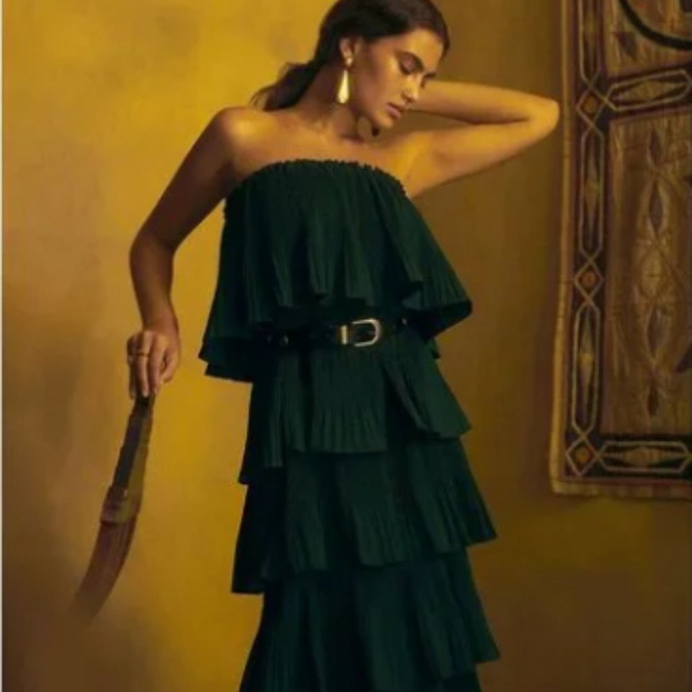 NWT Mare Mare by Anthropologie Pleated Tiered Green Midi Dress XS